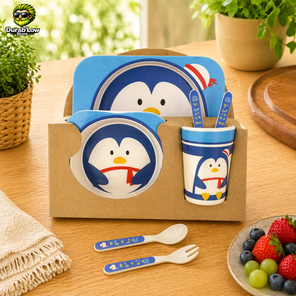 Set vaisselle enfant bambou motif pingouin