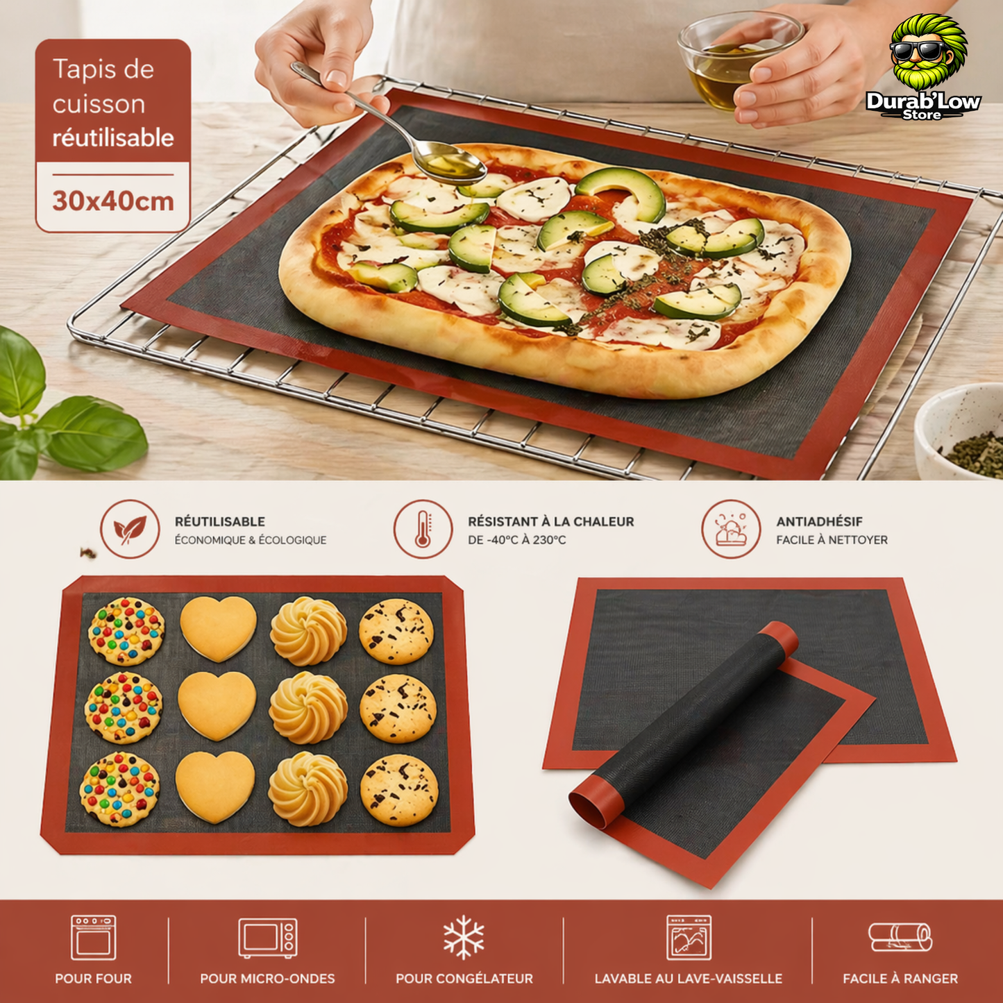 Tapis de cuisson réutilisable silicone antiadhésif 30x40cm