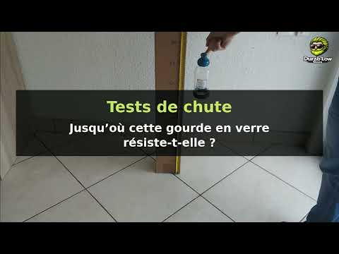 Une gourde en verre peut-elle survivre à une chute ? On a testé la gourde en verre Fillgood (500 ml, fabriquée en France) à 50 cm, 80 cm et 1,20 m, sur carrelage.